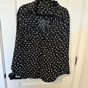 Torrid Black and White Notched Collar Button Down Shirt